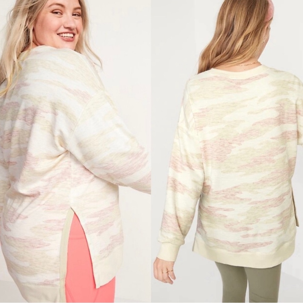 Old Navy Women’s Oversized Vintage Tunic Sweatshirt Pink Camo XXL